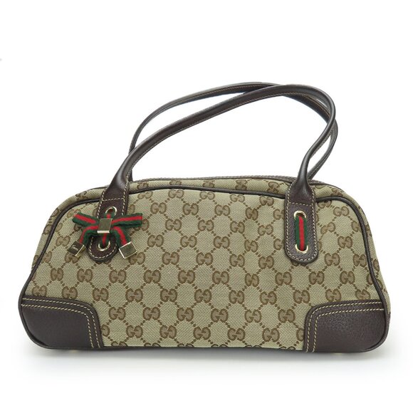 GUCCI Authentic Brown Leather Boston Bag Hobos